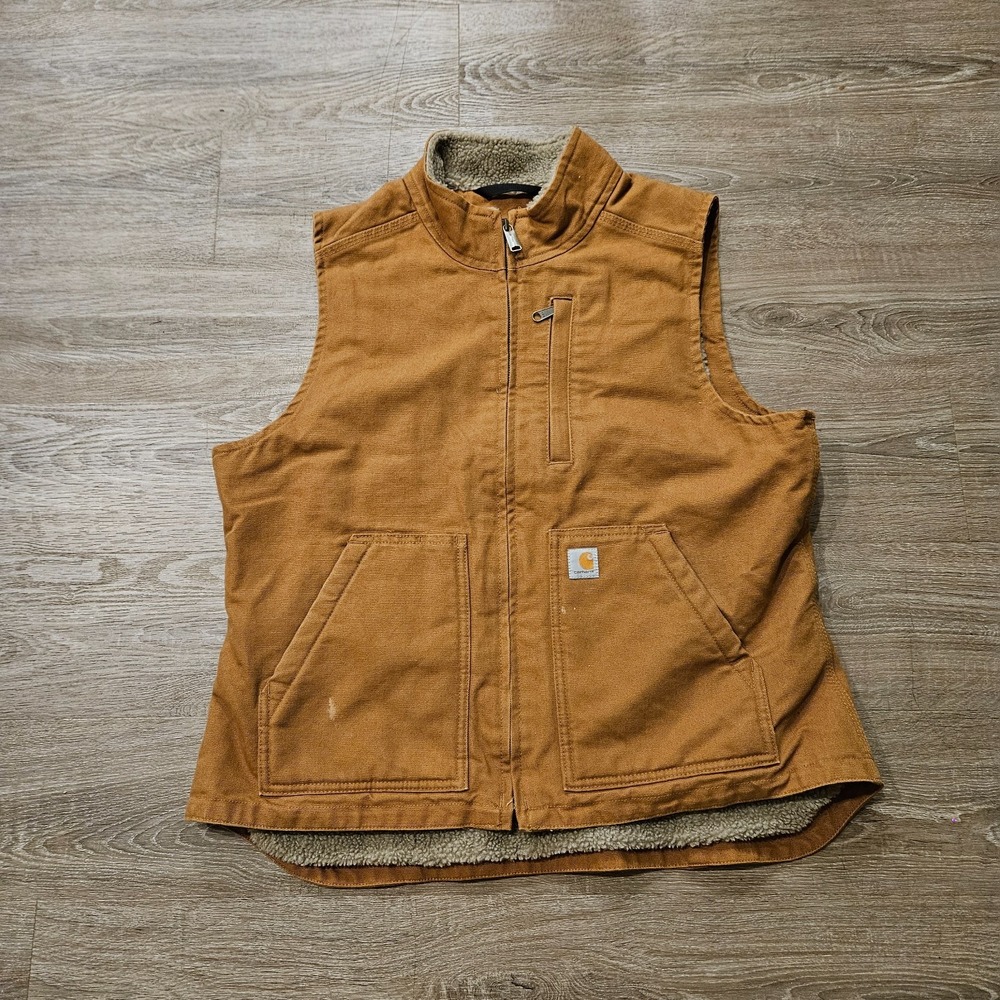 Carhartt OV4277-W Womens L Brown Sherpa Lined Duck Canvas Work Vest